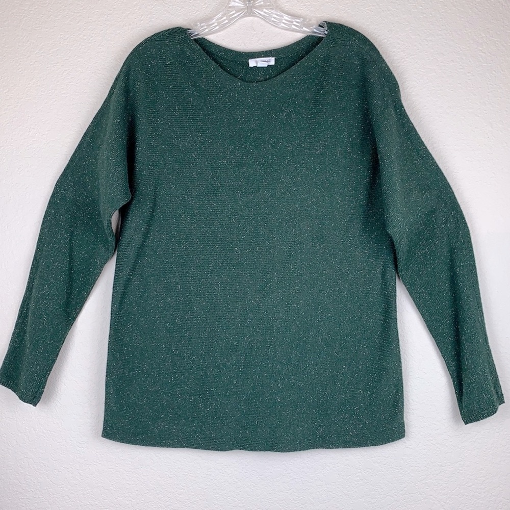 NWOT‎ J. Jill Wide Neck Green Marled Cotton Silk Blend Sweater Small